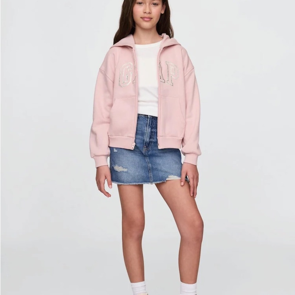 GAP KIDS LIGHT PINK GOLD VINTAGE SOFT ARCH LOGO HOODIE ZIP UP SWEATSHIRT - Picture 2 of 8